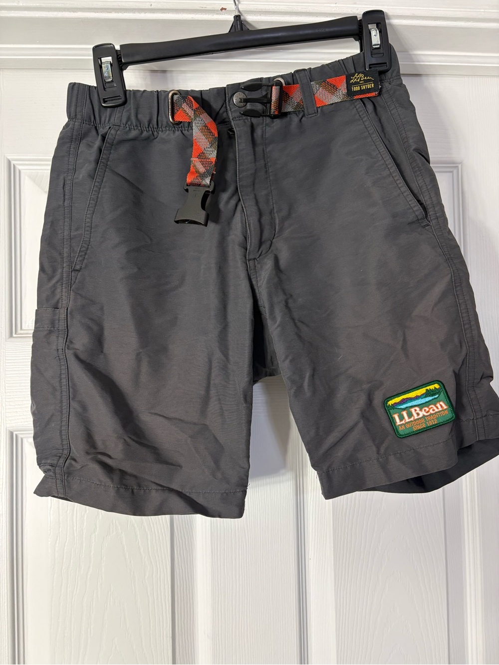 L.L. Bean Men's Charcoal Gray Cargo Shorts with Orange Accent Belt